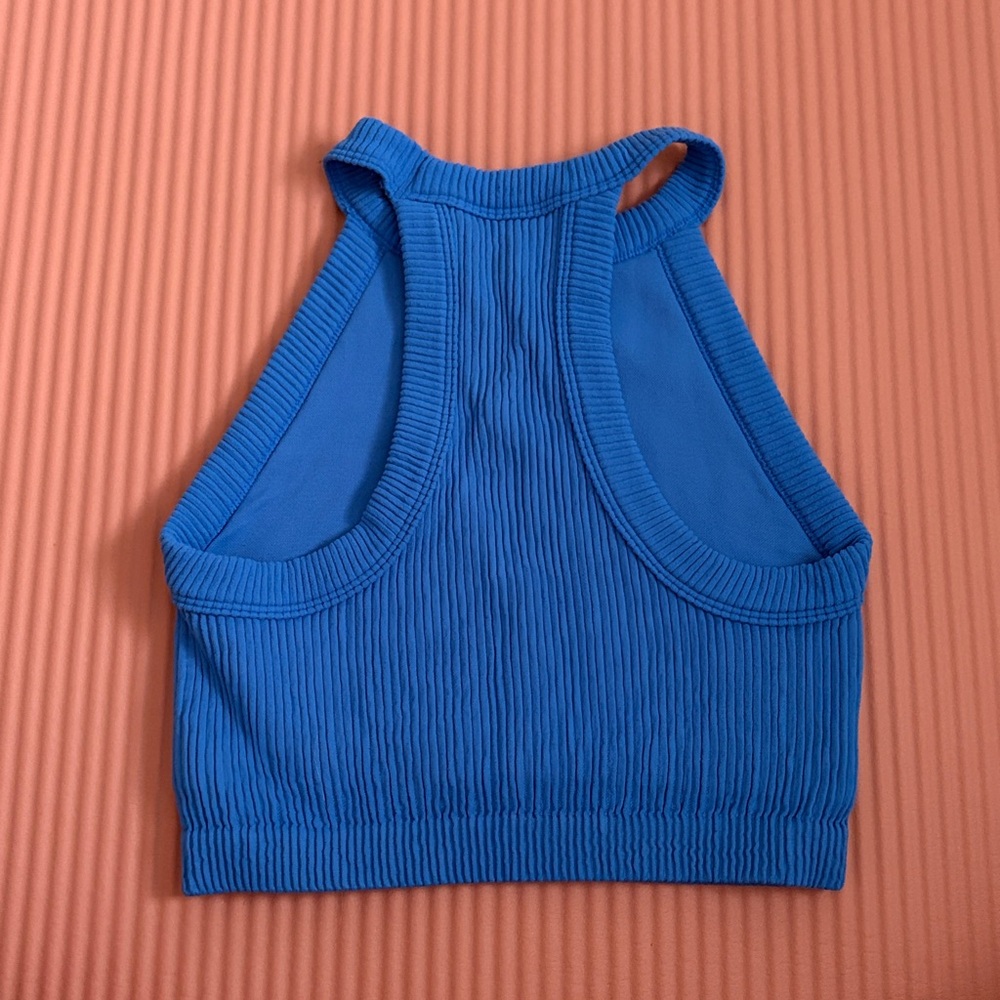 aerie Blue Ribbed Halter Crop Tank - Picture 3 of 3